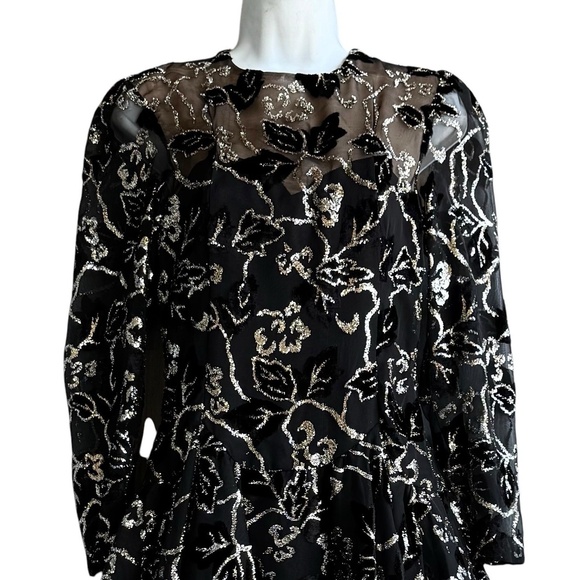 Vintage RICHILENE Lurex Velour Floral Dress Size XS Black & Gold Cocktail Party - Picture 4 of 5
